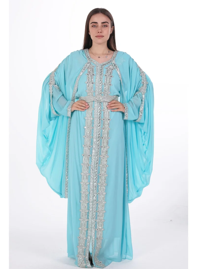 emboidered chiffon kaftan dress